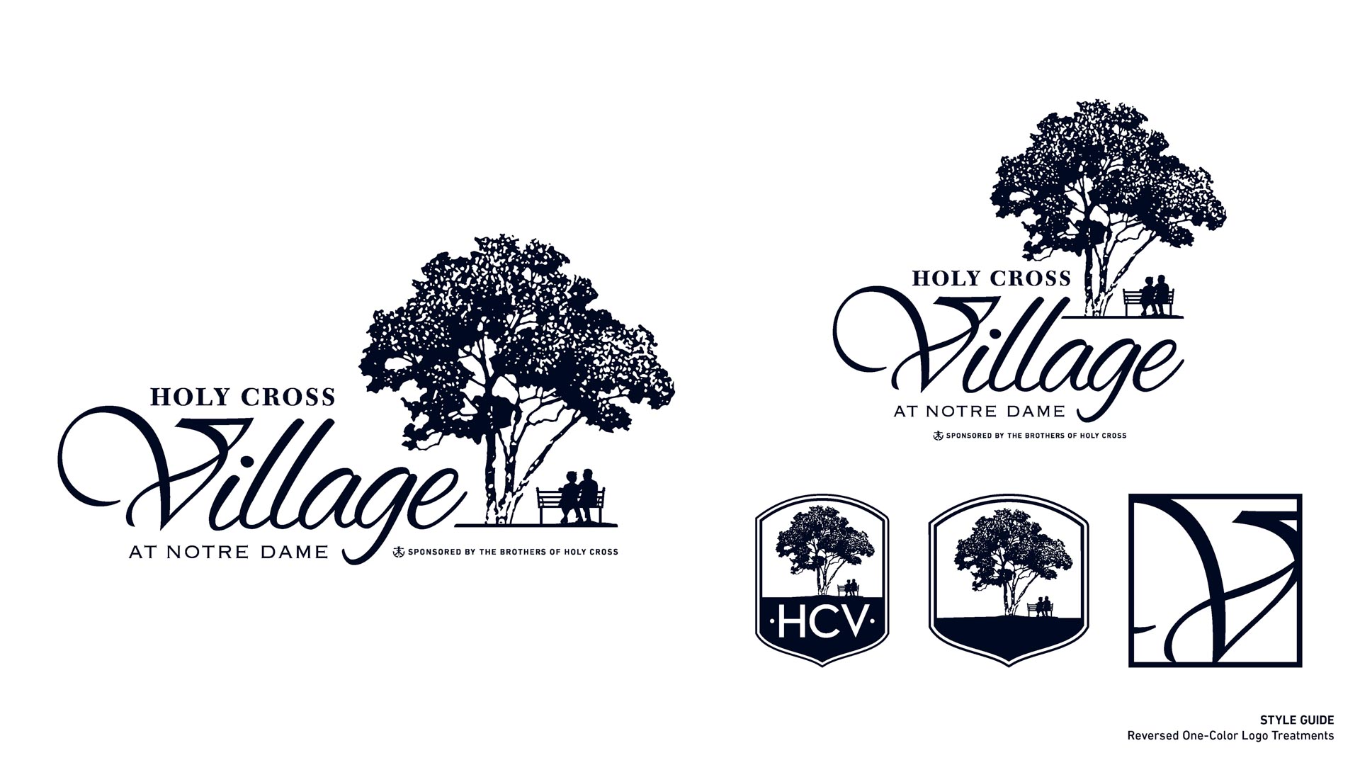 Holy Cross Village's Reversed One Color Logo Treatments
